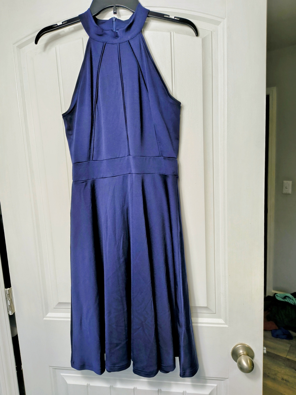 Sleeveless Halter Midi Dress in Navy